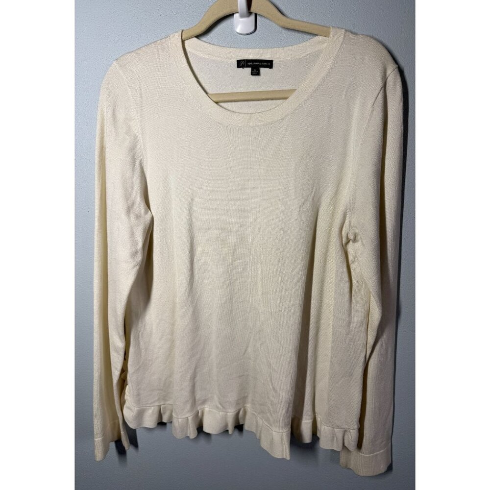 Adrianna Papell‎ Cream Ruffle Hem Sweater Womens XL Long Sleeve Lightweight